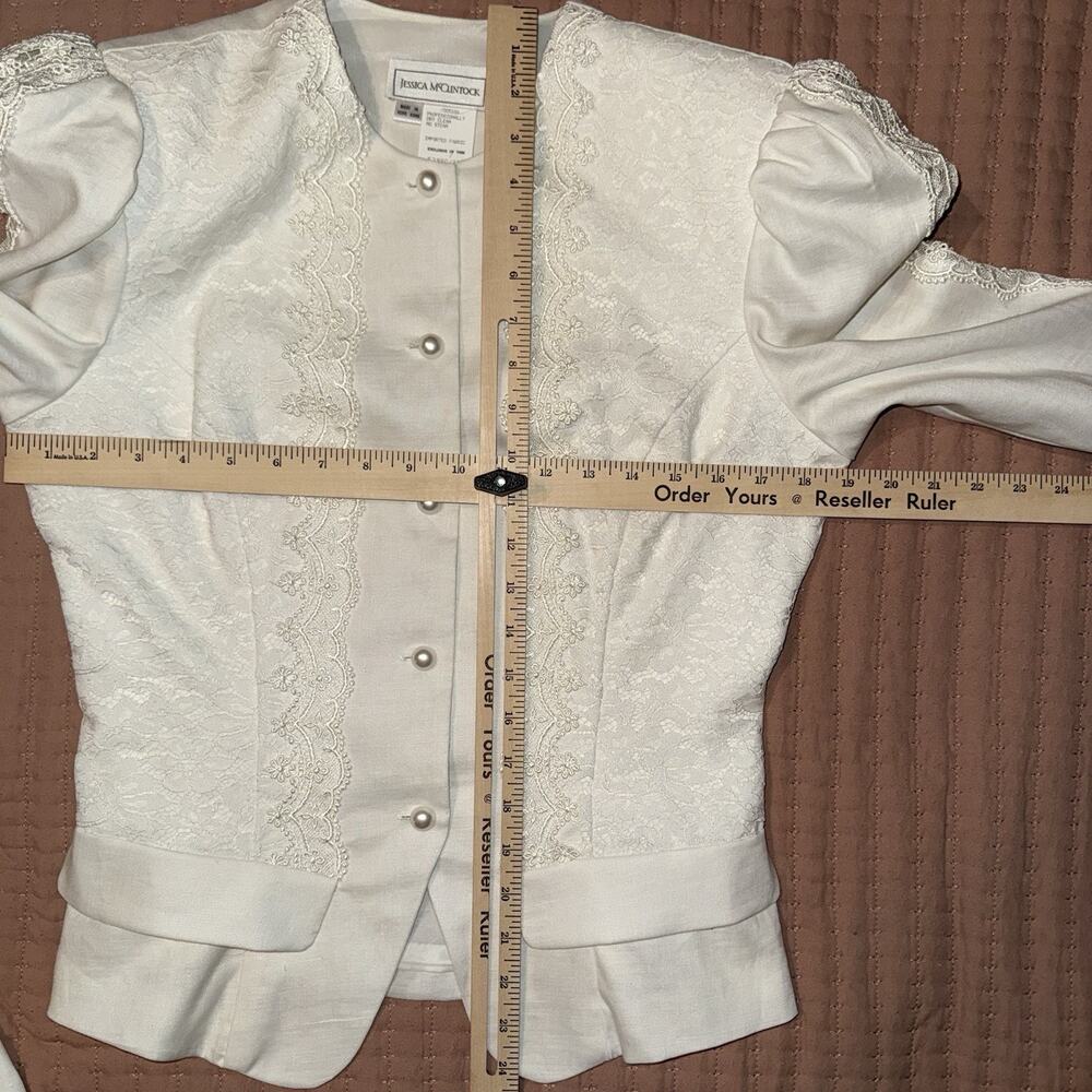 90’s Jessica McClintock White Linen Lace Skirt Suit 12 wedding bridal courthouse - Picture 10 of 15